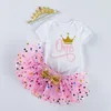 INS Baby Tutu Dot Skirt With Bow & Romper & Crown Headband 3pcs/set Girls Birthday Photography Dress Kids Halloween Princess Party Clothe