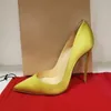디자이너 패션 여성 신발 노란색 새틴 포인트 발가락 Stiletto 발 뒤꿈치 펌프 신부 결혼식 파티 신발