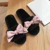 Cute Bow Fuzzy Slippers Winter Faux Fur Slides Soft Indoor Women's Slippers For Home Fluffy Slipper Pink Plush House Shoes Woman X1020