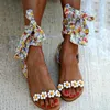 2020 Handmade Sandals Women Flat Sandals Ankle Strap Beaded Special Women's Shoes Beach Sandals Plus Size 34-43 0928