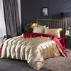 Simple Silk Bedding Sets 4pcs European Solid Color Mulberry Silk Satin Sheet Duvet Cover 1.8m 2m Summer Bedding Set