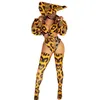 Club Party Nightclub Singer Dance Costume Sexig Scen Wear Leopard Print Bubble Sleeve Tops Shorts Hat Performance Outfit Jazz Team Show Clothes Clothes