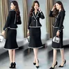 Formal Formal Tweed Skirt Terno para mulheres saia e jaqueta conjunto 2 peça roupas de escritório inverno preto branco blazer com saias1