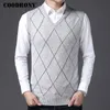 Coodrony Casual Argyle-decote em V Men Rous Men Rous