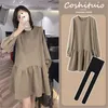 Loose Ruffles Maternity Shirts Dress Blouses Corduroy Autumn Casual Tops Patchwork for Pregnant Women 20220308 Q2