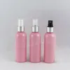 100 ml rosa plastflaska med silverspraypump, 100cc Tom kosmetisk behållare Toner / vattenförpackning (50 pc / parti)