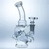 Round Base Bong Recycler Dab Rig Glass Water Bong Smoking Hookah 14mm Joint Bowl with Blue Dot Glass Bong Glass Water Bongs