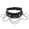 Chokers 1pc svart läder choker metall ringkedja halsband krage handgjorda goth punk smycken1