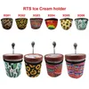 6 Design Leopardmönster Återanvändbar Neopren Ice Cream Holder Sleeve Glass Mysig Cover Cup Holder Isolator Cup Sleeve med skedhållare