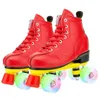 Inline rolschaatsen pu lederen dubbele lijn vrouwen mannen volwassen twee skate schoenen patines 4 wielen hard dragen anti-skidding1