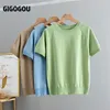 GIGOGOU Solidna koszulka damska z krótkim rękawem Koreański styl Slim Basic Cotton Tshirt Top Odzież damska Wiosna Lato T Shirt Femme 220307