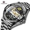 Forsining Men Black Stainless steel Mechanical Watch Male Transparent Gear Race Sport Automatic Mens Watches