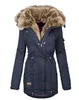 New winter warm fur collar female zipper long sleeve slim hooded jacket