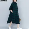 DIMANAF Abiti da donna a maniche lunghe in cotone Vintage Abbigliamento femminile Taglie grandi Vestidos Abito da donna scozzese con stampa allentata Autunno T200320