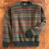 Camisola Homens Outono Inverno Impresso Tops de Malha Manga Longa Retro Estilo Casual Stripe Pullover Jumpers Masculino Novo 201117