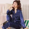 Dames Rayon Silk Pyjama's Sexy Stripe Sleepwear Set Dames Pyjama Set 2 -koppig/pak Top Lange Mouw Belt Shirt Pant Big Huiskleding X220214