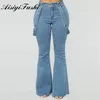 AISIYIFUSHI Damen Bell-Bottom-Jeans Plus Size Mittlere Taille Weiße Jeans Frau Lange Schlaghose Damen Winter Weiße Jeans Stretch 201012