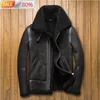 Men's Real Short Winter Coat Men Genuine Leather Jacket Shearling Vintage Motorcycle Jackets 5265 B23291