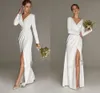 Robe De mariée sirène blanche fendue Simple pour femme avec manches longues Robe De mariée civile mince col en V Robe De Mariage élégante 206555823