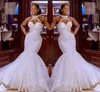 2020 Arabiska Aso Ebi Vintage Lace Beaded Mermaid Bröllopsklänningar Sheer Neck Bridal Klänningar Sexiga Court Train Bröllopsklänningar Vestidos de Novia