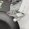 Bangle 2022 Lyxig tjock metall cirkulär manschettöppning Öppna armband för kvinnor uttalande Imitation Pearl Rhinestone armband mode smycken