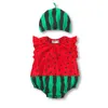 Baby Bodysuit + Hat Summer Baby Boy Girls Watermelon Strawberry Ladybug Jumpsuit Cotton Infant Toddler Costumes Sleeveless G1221