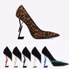Mode-lady klänning skor pekade tå läder 10cm högklackat sexig patent leopard bankettpumpar kvinna bröllop pump