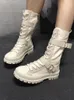 Boots 2021 Spring Autumn Women Shoes Canvas Casual High Top Long Lace-Up Zipper Comfortable Flat Sneakers1