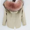 Novo real guaxinim colar de pele com capuz jaqueta de inverno mulheres parka casaco de pele moda grosso quente streetwear 201103