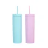 16z magro Tumblers Tumblers Double Wall Plástico Matte Pastel Colorido Colorido Conjuntos Acrílicos Com Tampas E Palhas Multi-Color Skinny Canecas