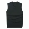 Men Sleeveless Sweater Vest Male Autumn Spring Cotton Knitted Solid Vest Sweater Man Business V Neck Top Slim Fit 3XL 211221