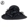 Fs schwarze weiße elegante Frauen kirchliche Hüte für Damen Sommerblumen Große Krempe Organza Hut Strand Sun Kentucky Derby Hut Fedora T2004519040