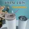 20oz Sublimation straight tumblers Dual lids blank Glossy tumbler With clear Straw White box Stainless Steel Portable Double wall Vacuum Insulated Cups