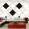 Beställnings- foto väggpapper heminredning 3d kreativ gitter geometrisk vit marmor konsistens vardagsrum soffa TV bakgrund väggmålning