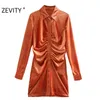 Zevity Autumn Fashion Women Women Orange Green Color Single Slip Slip Abito Selta Slip Dressato femmina Velvet Velvet Vestitido DS4617 Y0118