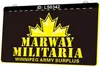 LS0342 Marway Militaria Winnipeg Army Surplus Light Sign Gravure 3D LED Vente en gros et au détail
