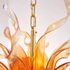 Modern Hand Blown Glass Chandeliers Lighting Flame LED Pendant Lamps 32X16 Inches Flower Chandelier Lightings