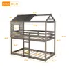 US Stock Bedroom Furniture Twin Over Bunk Bed Wood Loft Bed with Roof, Window, Guardrail, Ladder ( Antique Gray ) a13253v