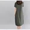 2019 Recién llegado Vestido de verano de lino de algodón Color sólido Suelto para mujer Vestido casual Tallas grandes Mujer Midi Vestido Mujer vestidos T190608