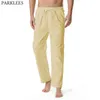 2021 Nouveaux pantalons en lin de coton pour hommes Pantalons de salon à taille élastique avec cordon de serrage pour hommes Pantalons de yoga légers décontractés Pantalons d'été de plage Kaki G0104