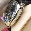 Nuovo orologio da uomo da 40 mm a buon mercato Custodia automatica in acciaio/rosa in oro nero/marrone Mani nera/bianca TOURBILLON Cinta di pelle TimeZonewatch E130A1