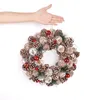 35 cm guirlanda artificial do Natal para a porta da frente com decoração exterior interna da ação de graças de Pinecone1