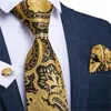 Papillon Uomo Cravatta Oro Paisley Cravatta da sposa per anello Set di seta Hanky Gemelli DiBanGu Designer Business JZ03-71921