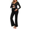 Donne Maternità Autunno Inverno Sleep Sleep Lounge Manica Lunga Nursing Baby T-Shirt Top + Pantaloni Pigiama Set Suit Vestiti invernali Donne LJ201120