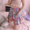 Summer Plaid Y2k Kawaii Pink Woman Mini Skirts Aesthetic A Line Pleated Harajuku Gothic Rainbow Sexy Club Women's 220221