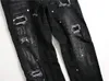 New Mens Badge Rips Stretch Black Jeans Fashion Designer Slim Fit Washed Motocycle Denim Pants Panelled Hip HOP Trousers208O