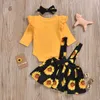 Toddler Bebek Kız Giysileri Set Fırfır Uzun Kollu Tops Romper Ayçiçeği Etek Kafa Kıyafetleri Set LJ201223