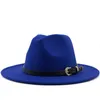 Chapeau Fedora Panama en feutre de laine à large bord pour hommes et femmes, avec boucle de ceinture, casquette Trilby de Jazz, haut de forme formel, rose vert, 5660CM2553005