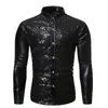 Shiny Gold Patchwork Sequic Shirt Men 2020ブランドスリムフィット長袖メンズドレスシャツDJクラブパーティーステージPROM Chemise Homme