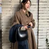 Femmes hiver élégant Super Long manteau de laine veste avec ceinture boutonnée pardessus en laine col rabattu Cardigan vêtements d'extérieur 201216